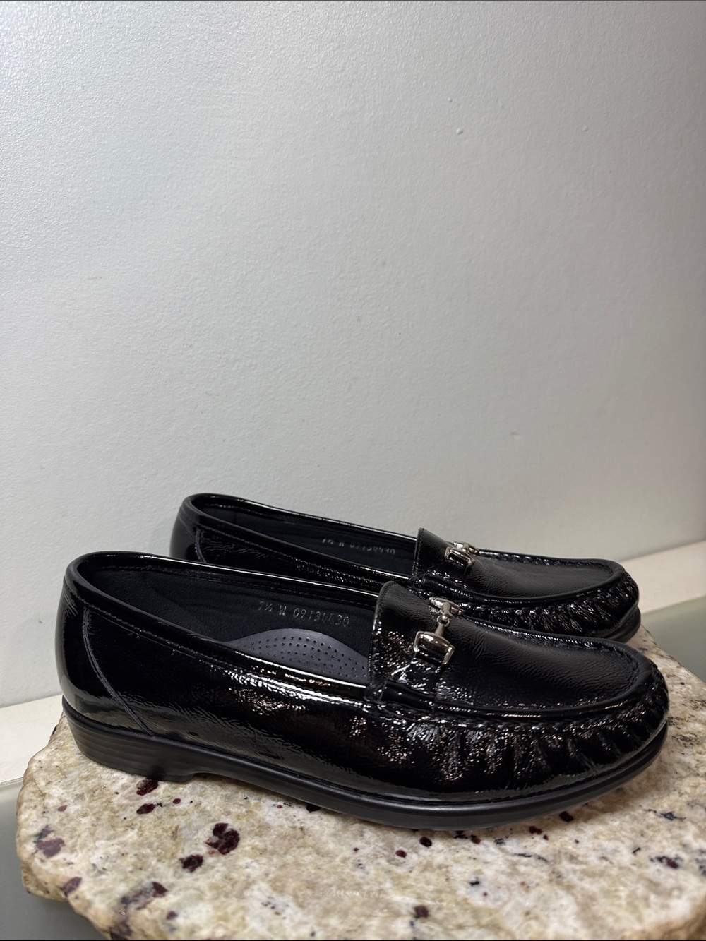 SAS Metro Slip On Moccasin Loafer Black Patent Leather Sz 7.5 W